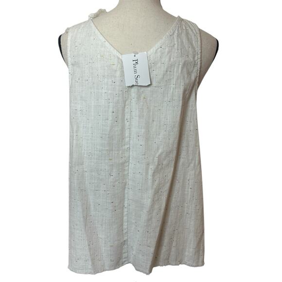 Denim by Ellison Cotton Top White Colorful Splatter Women's Medium Shoulder Knot - Picture 2 of 5